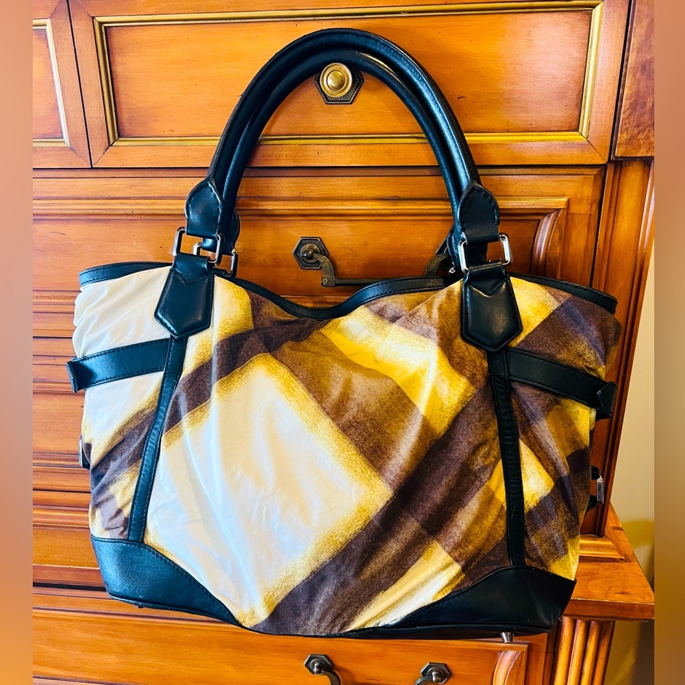 Burberry Stripe Large Fabric & Leather Buckle Satchel Bag - Picture 1 of 11